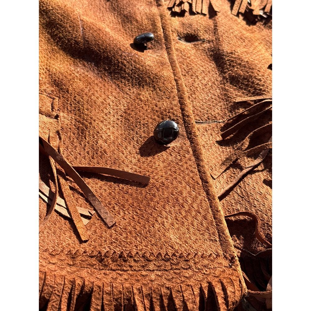 Vtg 60s Fringe Textured Leather Suede western sz 38 grunge brown smoker Jacket - Picture 8 of 8